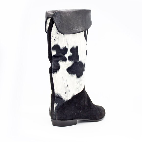 Stuart Weitzman Cow-Print Pony Hair Below the Knee Flat Boots - Picture 3 of 11